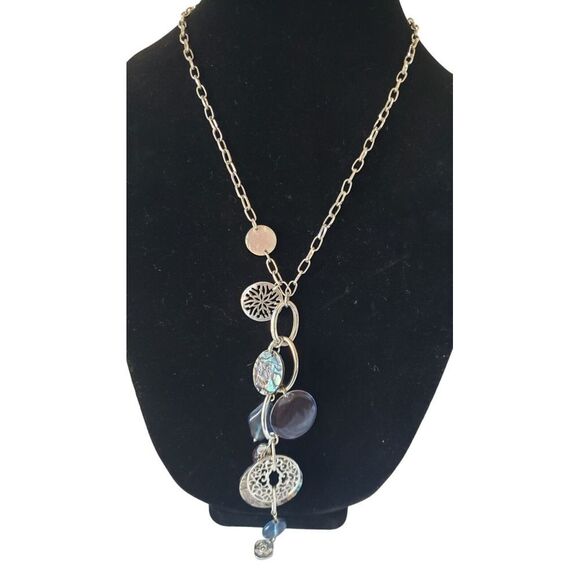 Lia Sophia Neptune Windsong Silvertone Necklace Genuine Abalone Glass Beads‎ - Picture 1 of 8